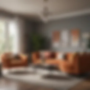 A harmonious living room showcasing a blend of warm and cool tones.