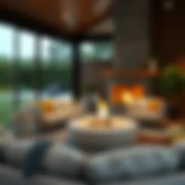 Cozy living room featuring an indoor fire pit