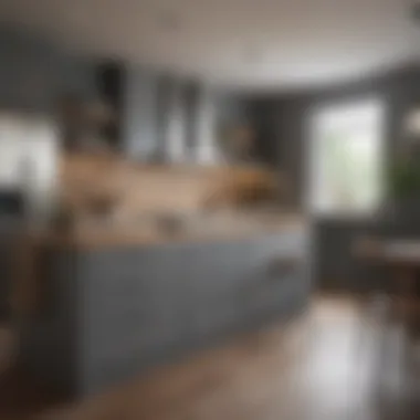 Sophisticated Gray with Natural Wood Elements Elegant kitchen with a soft gray color scheme and wooden accents