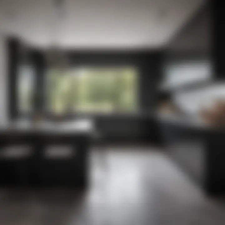A modern kitchen with a balanced monochrome palette