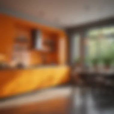 A vibrant kitchen showcasing bold orange and yellow hues