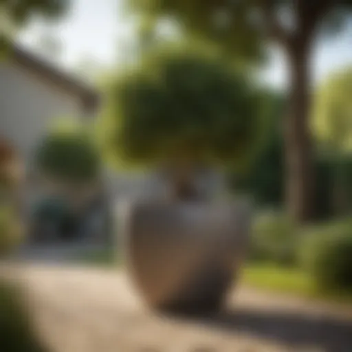 Elegant design of a large outdoor tree pot in a garden setting