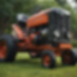 Close-up of lawn tractor engine showcasing performance features
