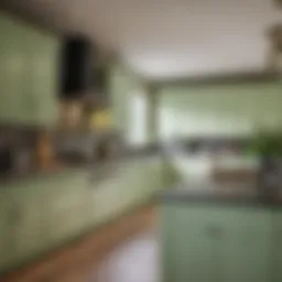 Elegant light green kitchen cabinetry with stylish handles