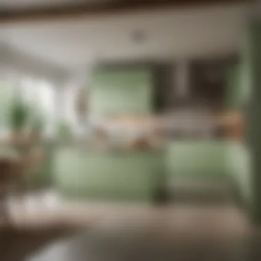Modern Kitchen Design with Light Green Cabinets Modern kitchen design featuring light green cabinets and wooden accents