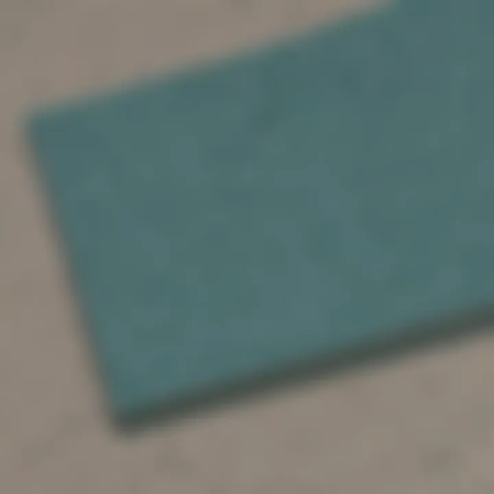 Close-up of Mayo Teal color swatch with design samples