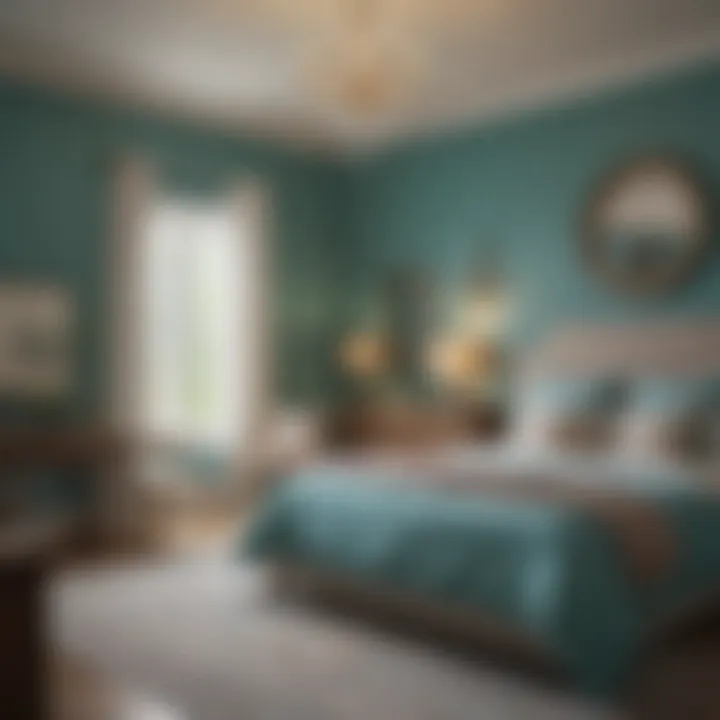 Cozy bedroom decorated with Mayo Teal and complementary colors