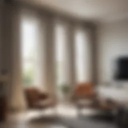 Contemporary living room featuring sleek curtain blinds