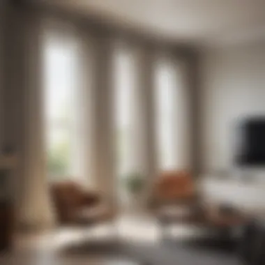 Contemporary living room featuring sleek curtain blinds