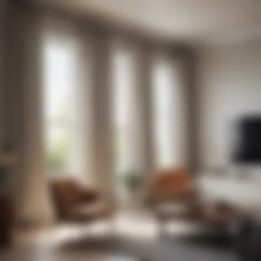 Contemporary living room featuring sleek curtain blinds