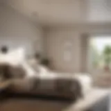 A minimalist small bedroom featuring a sleek platform bed and neutral color scheme