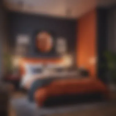 Vibrant Colors and Smart Storage A vibrant small bedroom with a bold accent wall and creative storage solutions