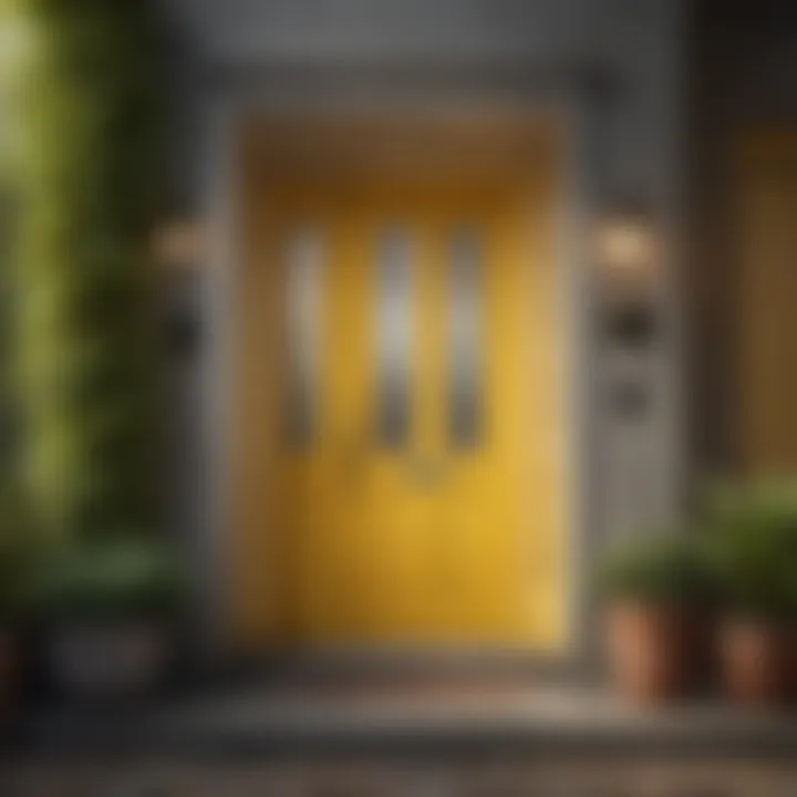Chic yellow front door complementing modern architecture