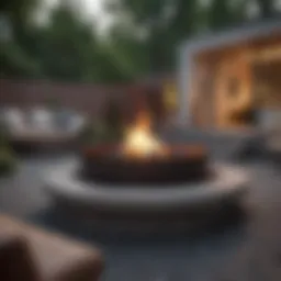 Elegant outdoor fire pit surrounded by modern seating