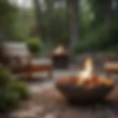 Rustic Fire Bowl in a Serene Outdoor Space Rustic fire bowl illuminating a serene outdoor setting