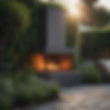 Stylish Outdoor Fireplace in a Garden Stylish outdoor fireplace integrated into a garden landscape