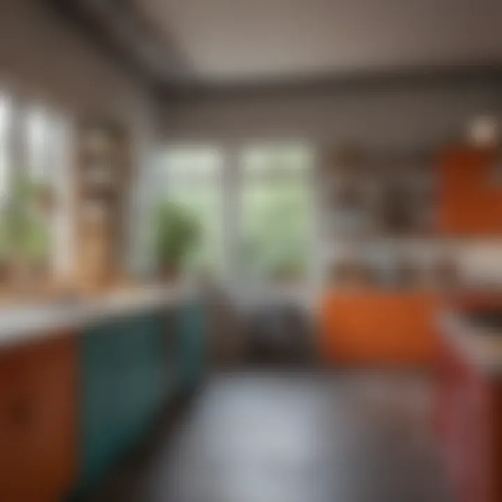 An interior showcasing a kitchen with strikingly painted cabinets
