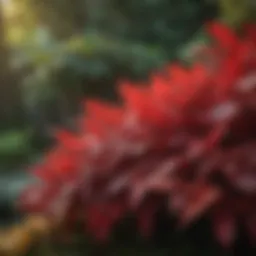 Vibrant red leaf plant in a lush garden