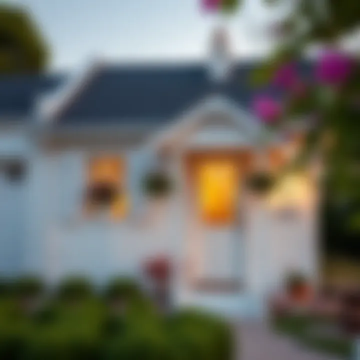Charming cottage adorned with soft cream-colored trim