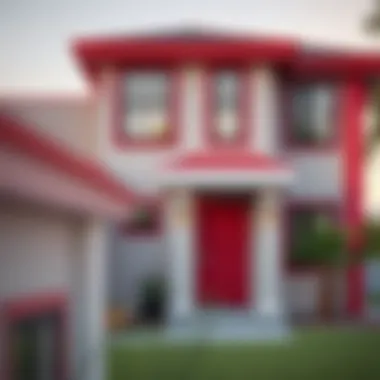 Contemporary house showcasing bold red trim