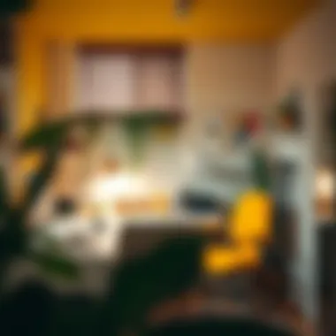 Bright yellow accents in a creative workspace