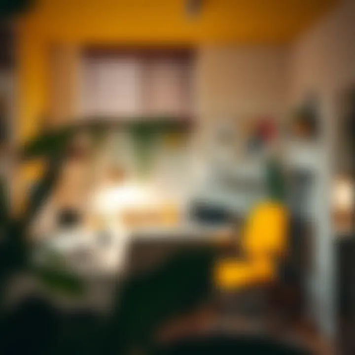 Bright yellow accents in a creative workspace