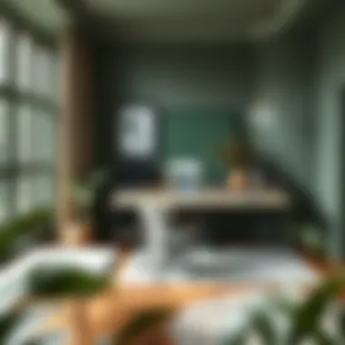 Elegant home office featuring muted green tones