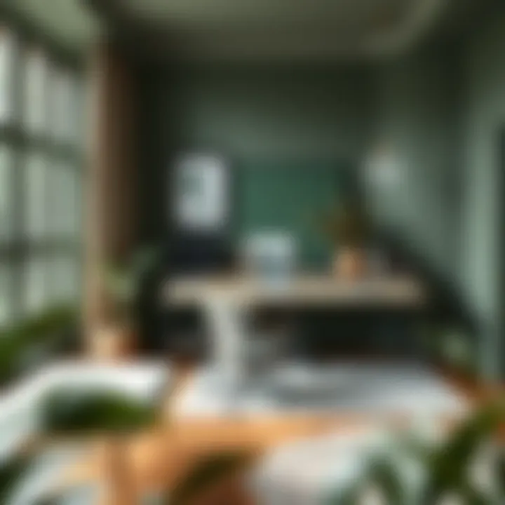 Elegant home office featuring muted green tones