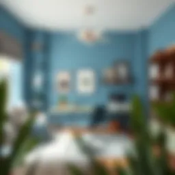 A modern home office with calming blue walls