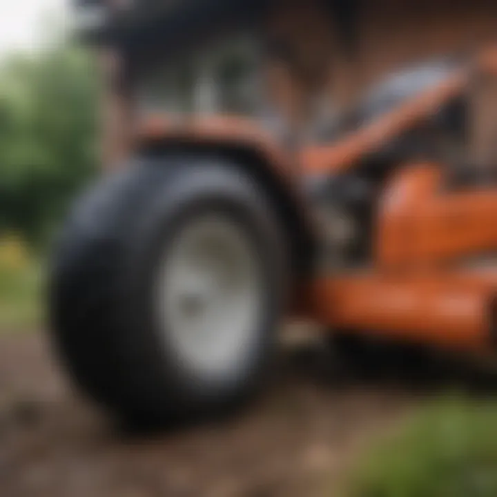 Close-up of mower maintenance tools and supplies