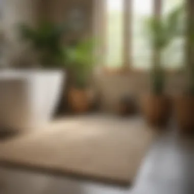 Eco-Friendly Sisal Bath Decor Eco-friendly bath decor featuring a sisal mat with potted plants and natural lighting