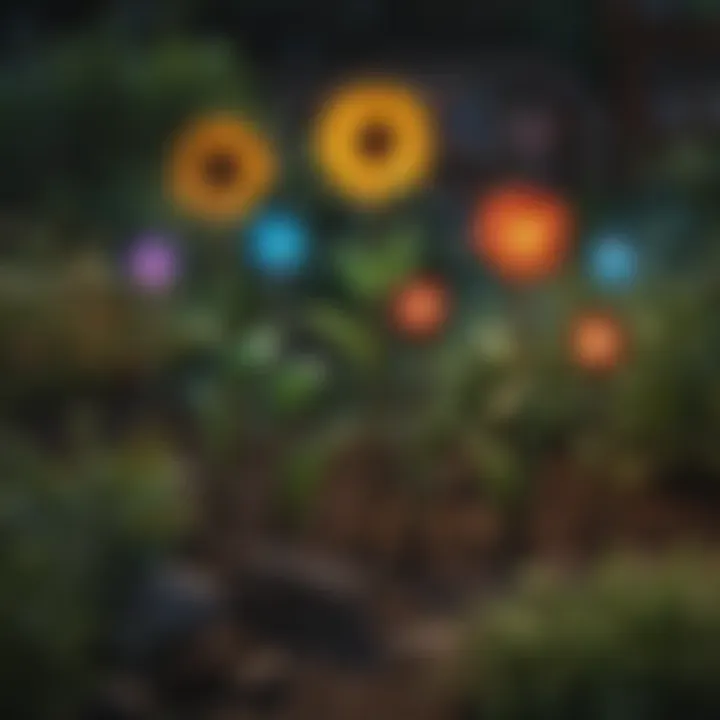 Colorful solar-powered garden stakes adding charm