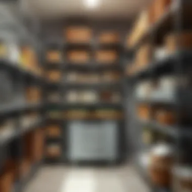 Metal shelving units showcasing a modern pantry layout