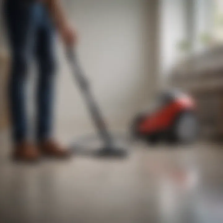 User-friendly maintenance guide for a cord-free vacuum cleaner on a desk.
