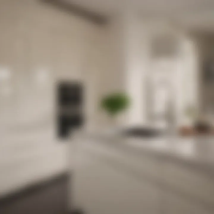 Elegantly designed eggshell kitchen cabinets showcasing a minimalist aesthetic