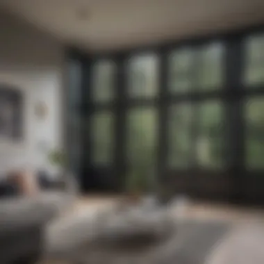 Elegant Black Shutters in Modern Living Room Elegant black shutters enhancing a modern living room