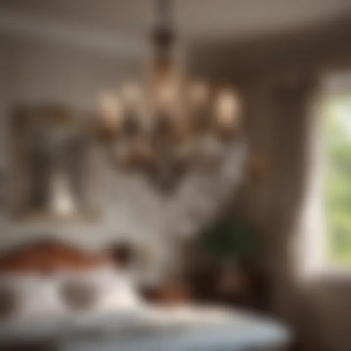 Antique chandelier adding vintage charm to a cozy bedroom