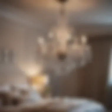Radiance of Crystal Elegance Elegant crystal chandelier illuminating a luxurious bedroom