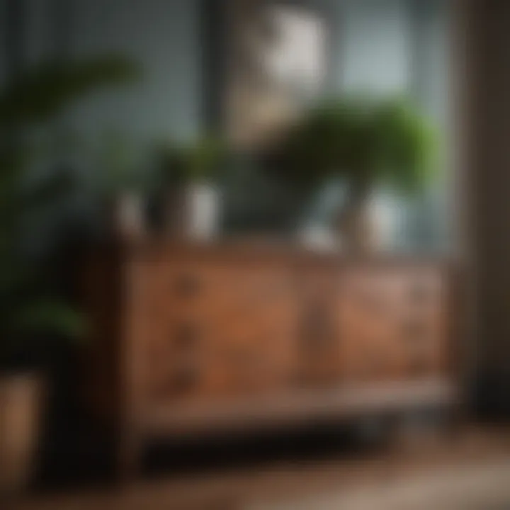 A beautifully painted wooden furniture piece in a stylish living room