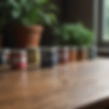 Choice of Paints for Wood Variety of paint options arranged artistically on a wooden table