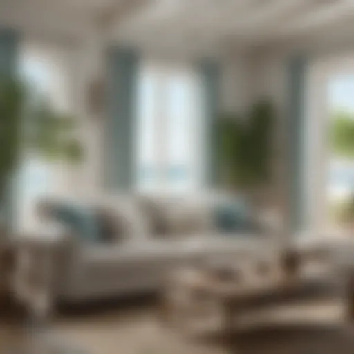 Elegant beach cottage couch with coastal decor
