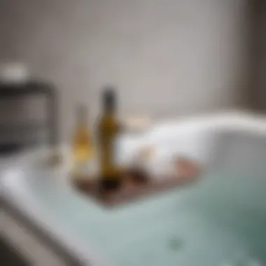 Minimalist bath caddy with sleek design and glass of wine