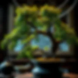 Artistic depiction of a majestic bonsai tree showcasing intricate foliage