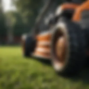 Features of Lightweight Lawn Mowers Close-up of the features of a lightweight lawn mower