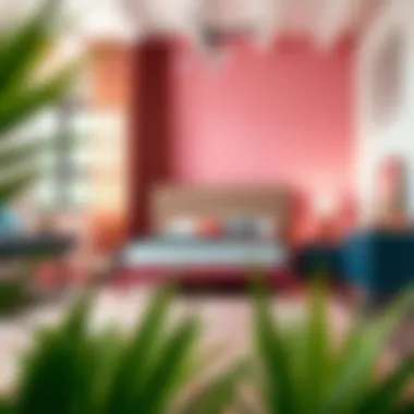 An elegant arrangement of contemporary bedroom furniture showcasing vibrant color palettes