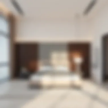 A sleek modern bedroom set featuring a minimalist design with neutral colors