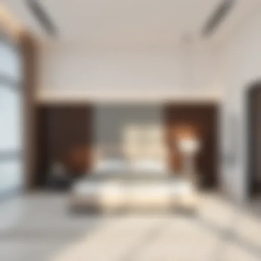 A sleek modern bedroom set featuring a minimalist design with neutral colors