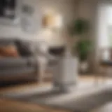 A modern HEPA air purifier in a stylish living room setting