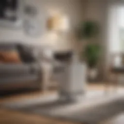 A modern HEPA air purifier in a stylish living room setting
