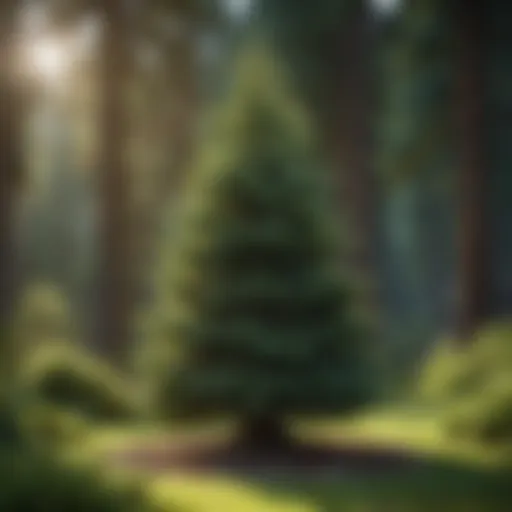 A majestic spruce tree in a serene garden setting